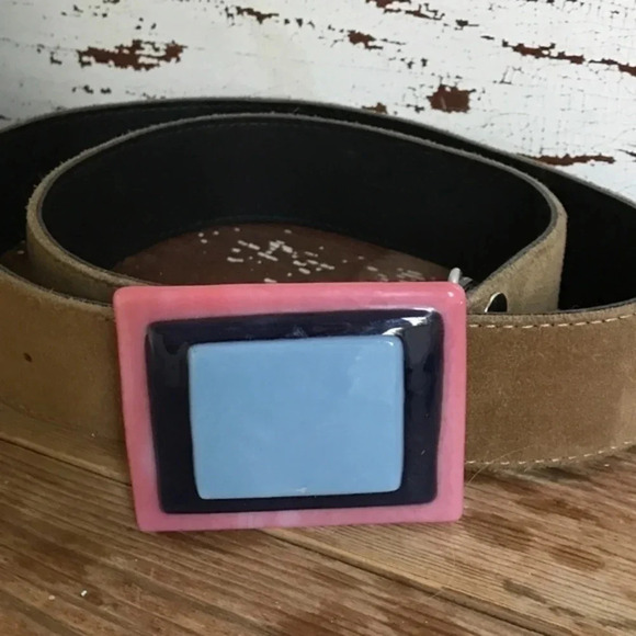 Fused Glass Pink and Blue Belt Buckle - Picture 2 of 4